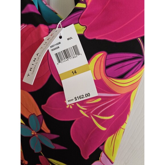 NWT TRINA TURK SOLAR FLORAL SWIMSUIT ONE-PIECE Size 14 Cut Outs Strappy - Picture 3 of 8